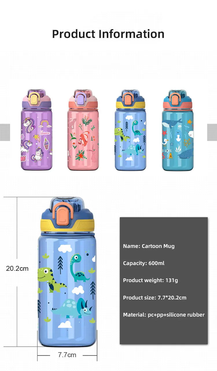 600ml Dinosaur Water Bottle For Kids
