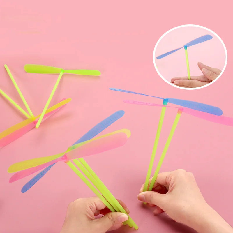 Plastic Bamboo Dragonfly Shape Hand Push Flying Propeller