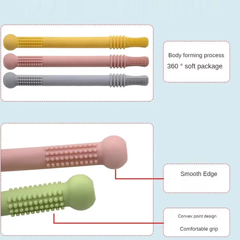 Baby Chewable Safe Toy Silicone Molar Straw Baby Teether Baby Teething Toys Molar Silicone Handle Baby Safety Toy