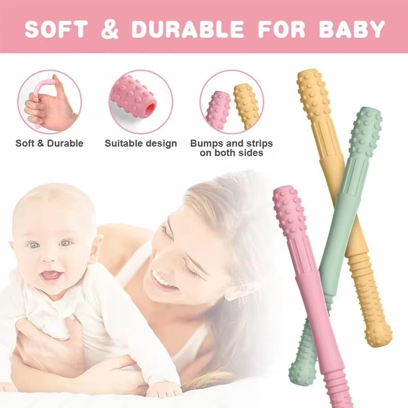 Baby Chewable Safe Toy Silicone Molar Straw Baby Teether Baby Teething Toys Molar Silicone Handle Baby Safety Toy