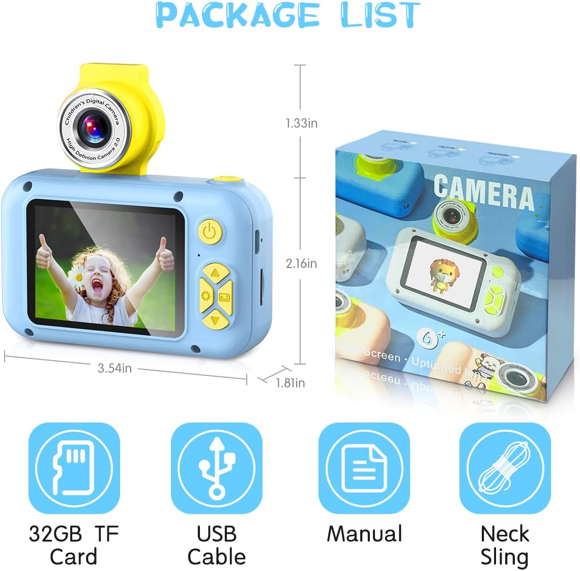 Kid Camera,2.4In IPS Screen Digital Camera,180°Flip Lens