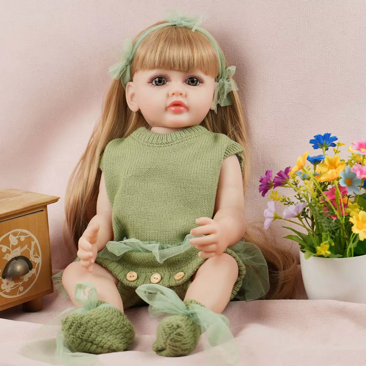 JOYORA 22In 55Cm Full Body Silicone Reborn Baby Doll Realistic Girl Dolls Unpainted DIY Blank Baby Realistic Girl Baby Toy