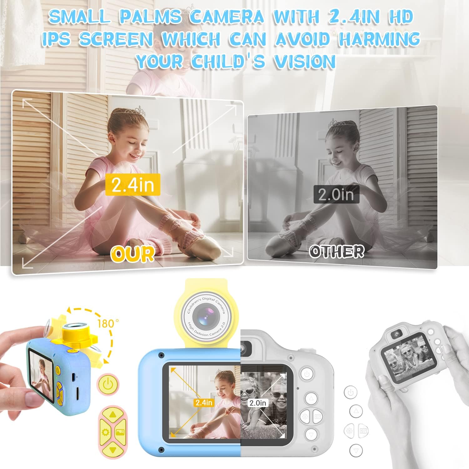 Kid Camera,2.4In IPS Screen Digital Camera,180°Flip Lens