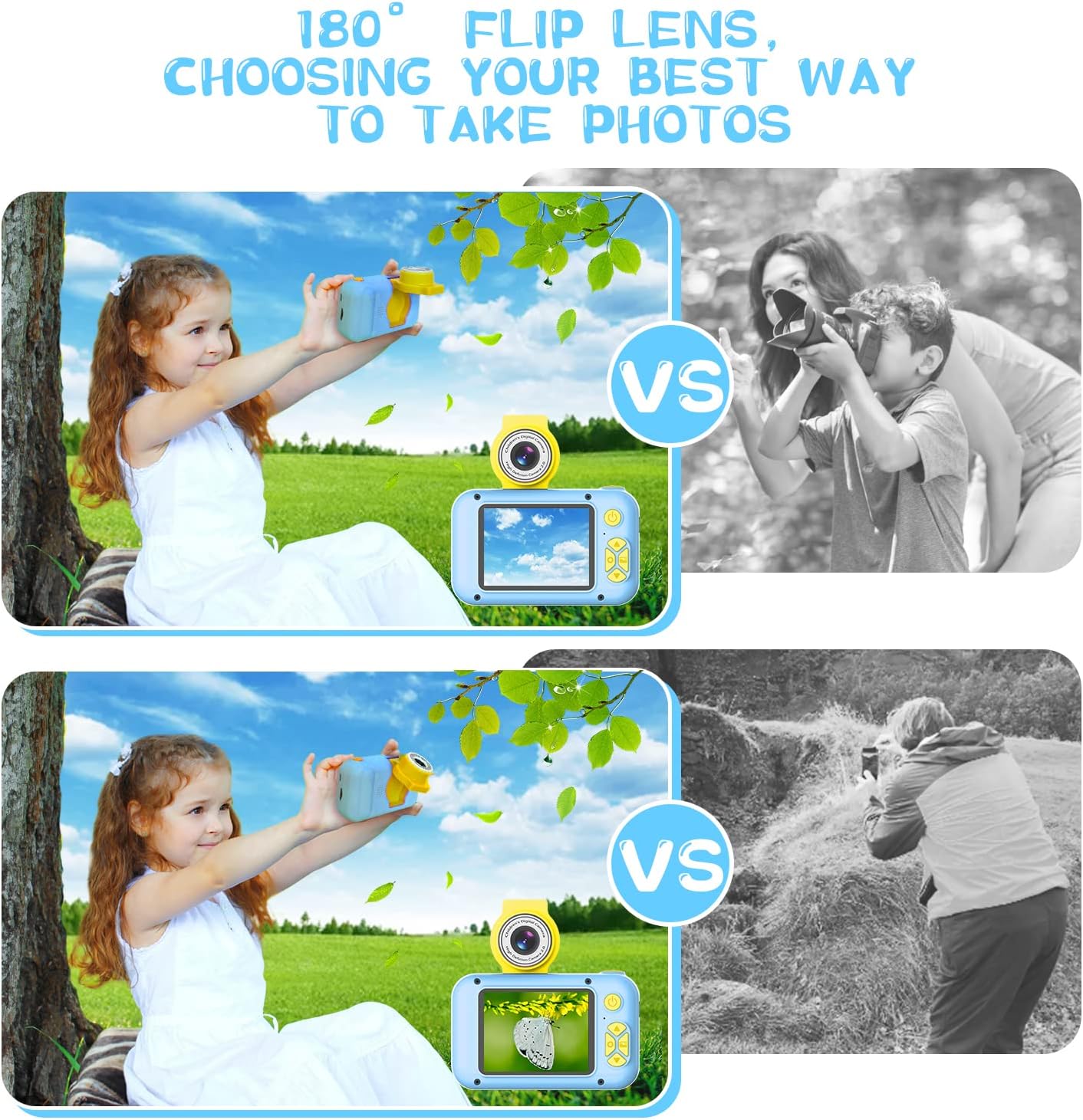 Kid Camera,2.4In IPS Screen Digital Camera,180°Flip Lens