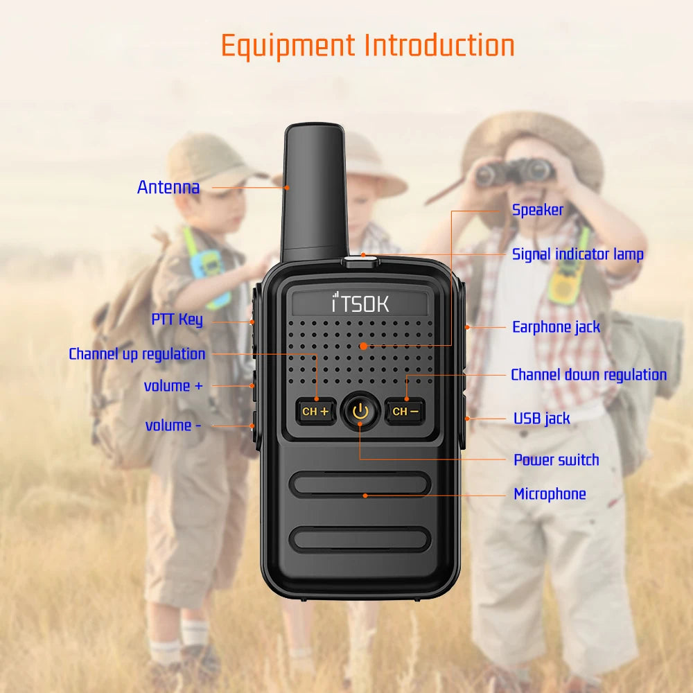 2pcs Mini 1~5 Km Two Way Transceiver Colorful Walkie Talkie Radio