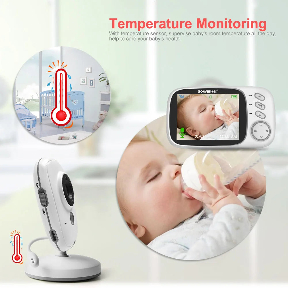 Video Baby Monitor 2.4G Wireless with 3.2 Inches LCD 2 Way Audio Talk Night Vision Surveillance Security Camera Babysitter