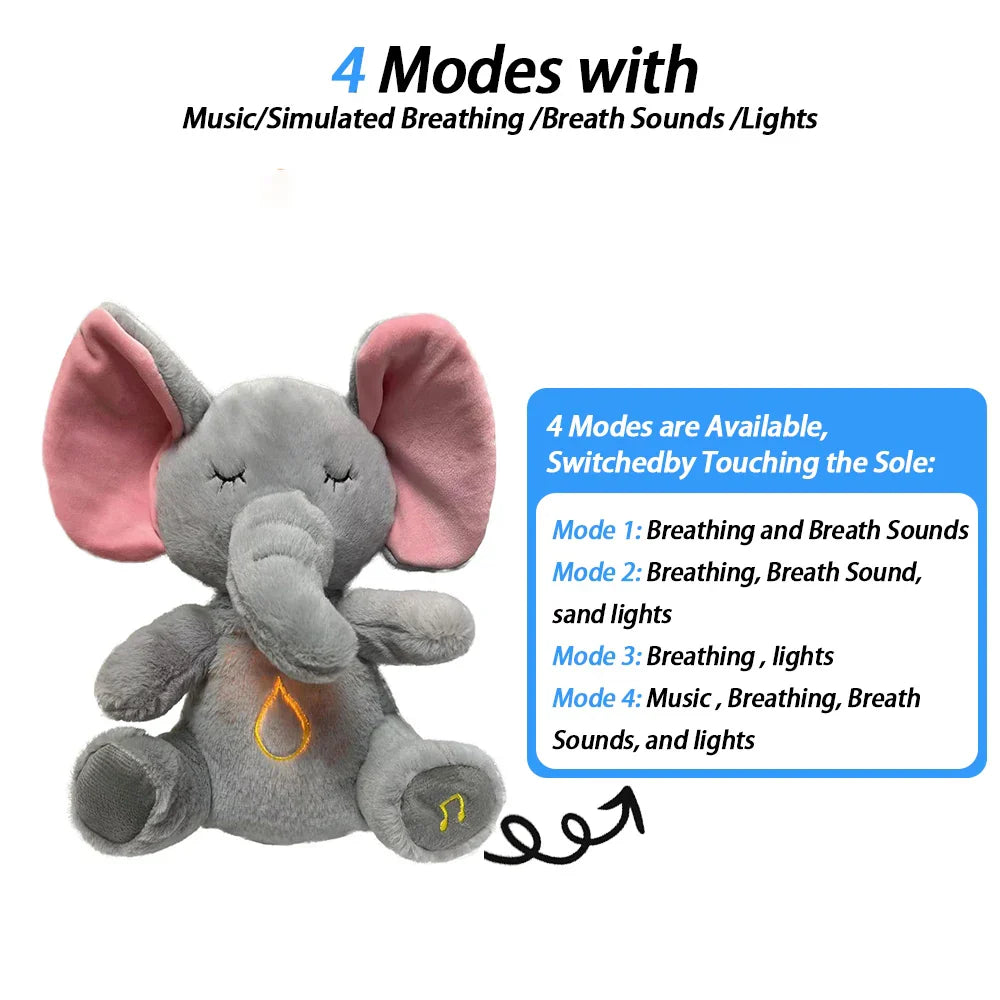 4 Modes Baby Breathing Soothing Elephant Plush Doll Toy 