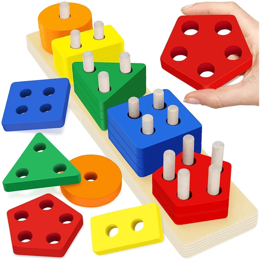 Montessori Wooden Sorting Stacking Toys Puzzle for Toddlers and Kids