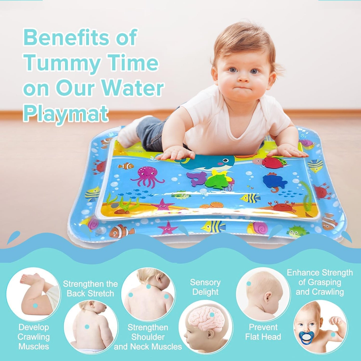 Inflatable Tummy Time Water Play Mat for Babies (Jellyfish)